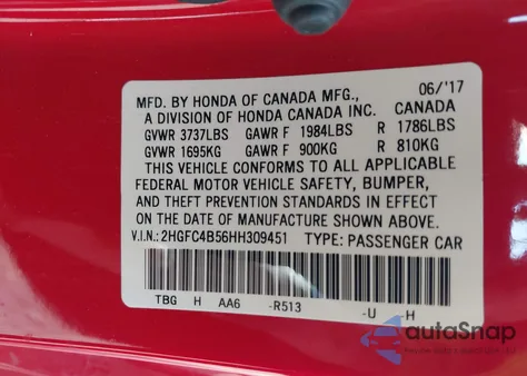 2017 Honda Civic Lx from USA, damaged, VIN 2HGFC4B56HH309451